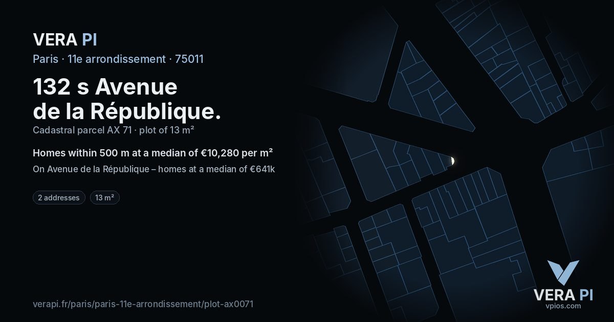132 s Avenue de la République, 11e arrondissement at night – the plot lit, the parcels around coloured by the prices near them