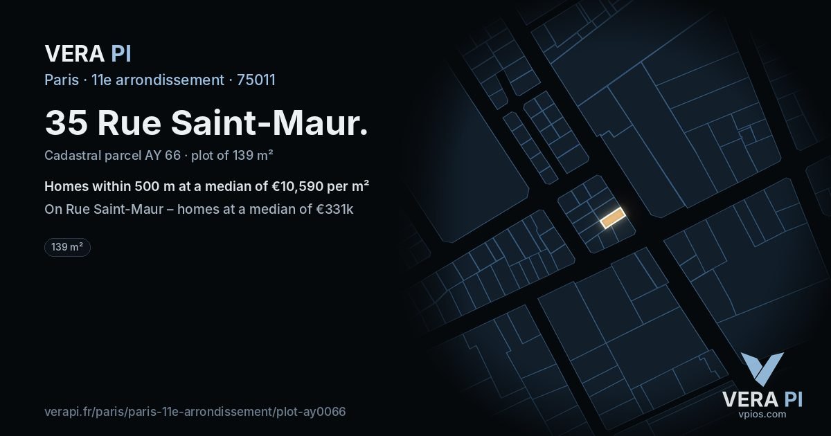 35 Rue Saint-Maur, 11e arrondissement at night – the plot lit, the parcels around coloured by the prices near them
