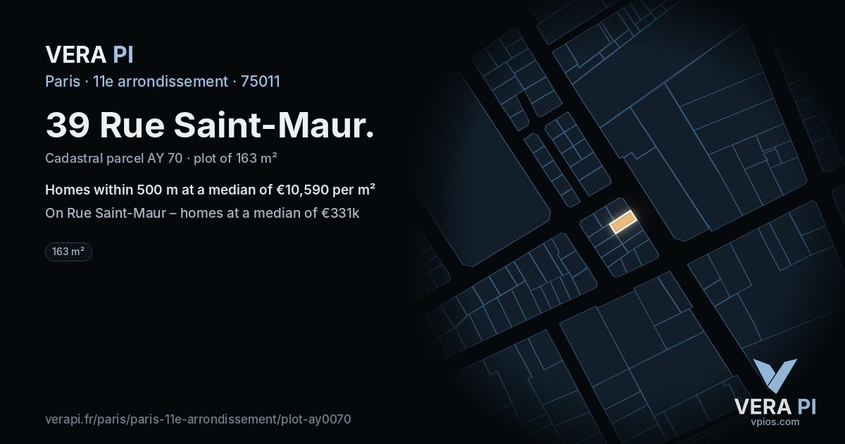 39 Rue Saint-Maur, 11e arrondissement at night – the plot lit, the parcels around coloured by the prices near them