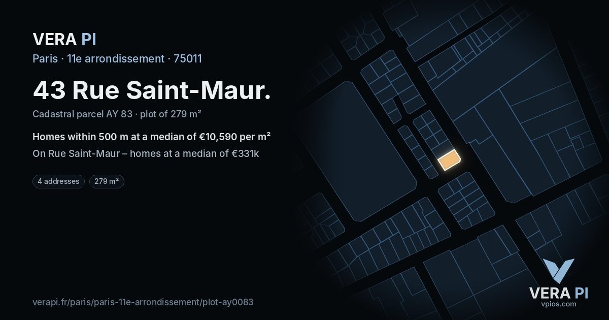 43 Rue Saint-Maur, 11e arrondissement at night – the plot lit, the parcels around coloured by the prices near them
