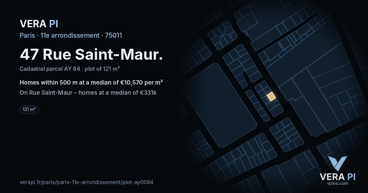 47 Rue Saint-Maur, 11e arrondissement at night – the plot lit, the parcels around coloured by the prices near them