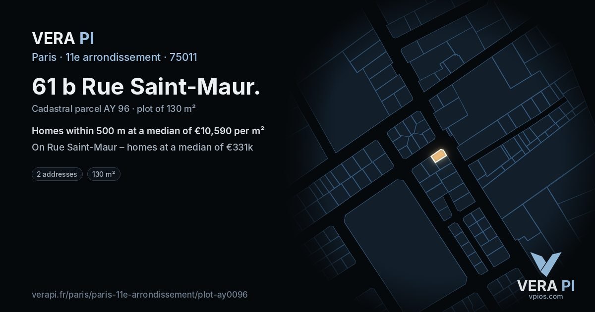 61 b Rue Saint-Maur, 11e arrondissement at night – the plot lit, the parcels around coloured by the prices near them