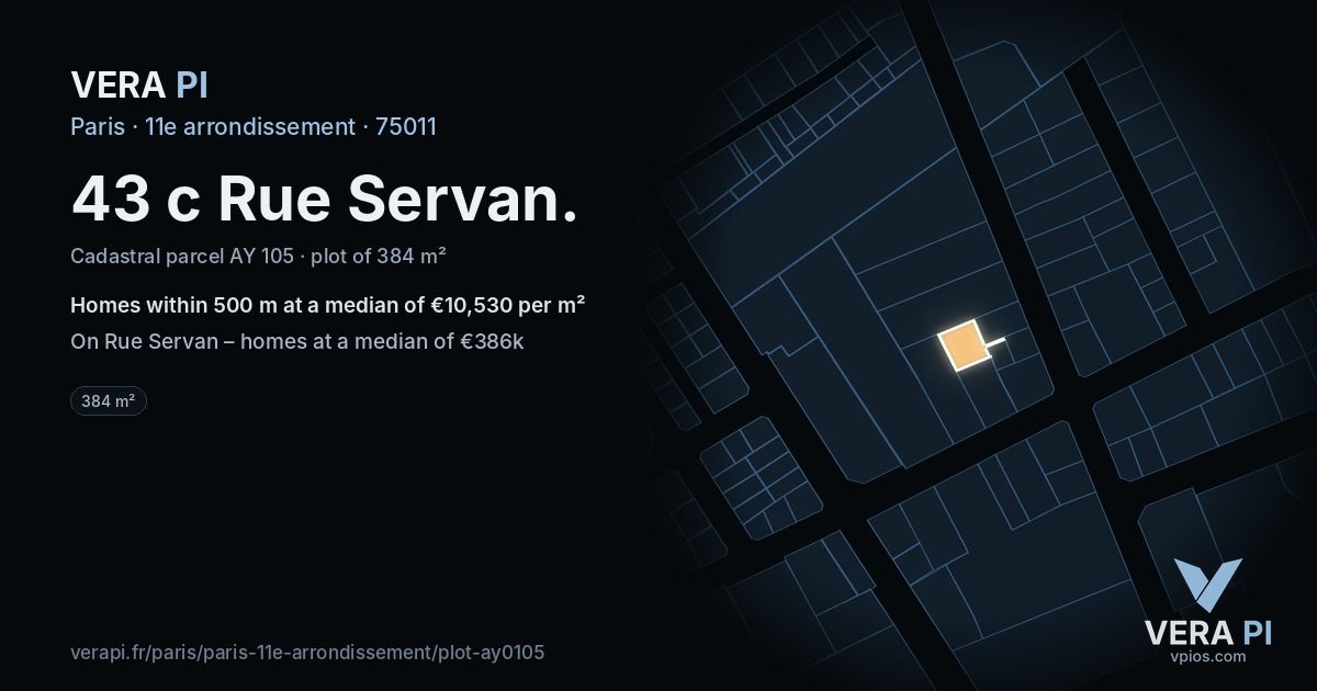 43 c Rue Servan, 11e arrondissement at night – the plot lit, the parcels around coloured by the prices near them