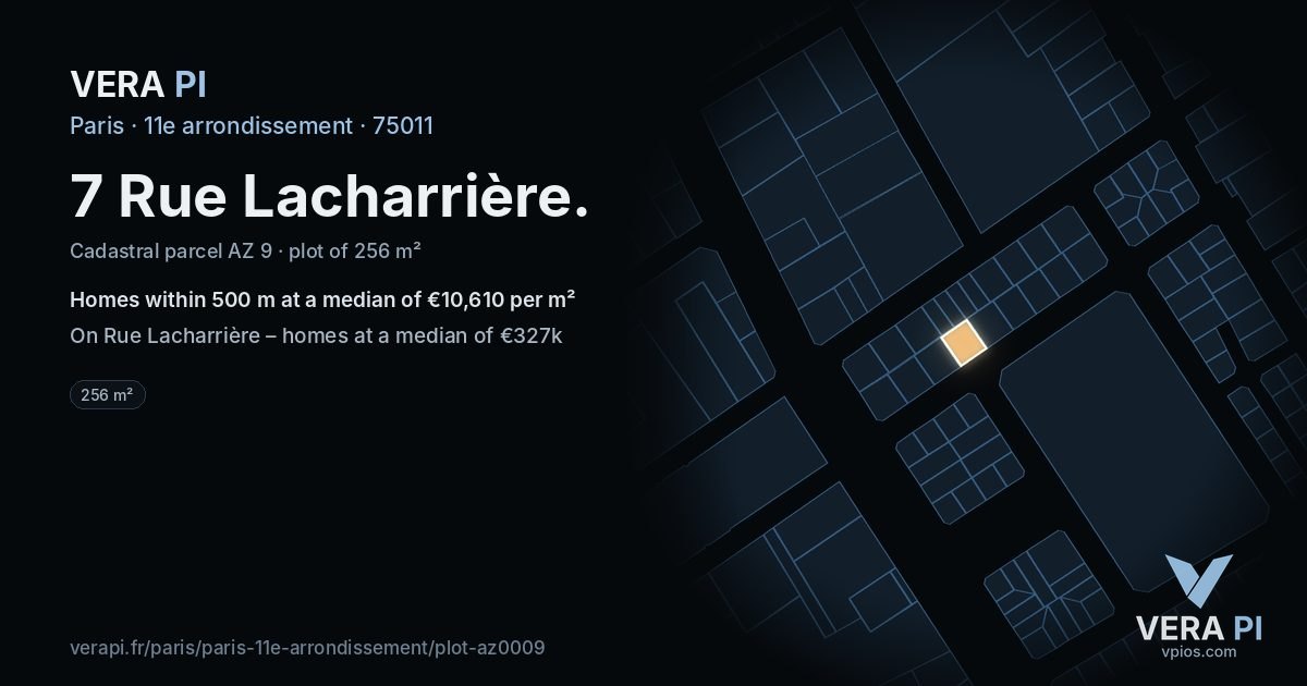 7 Rue Lacharrière, 11e arrondissement at night – the plot lit, the parcels around coloured by the prices near them