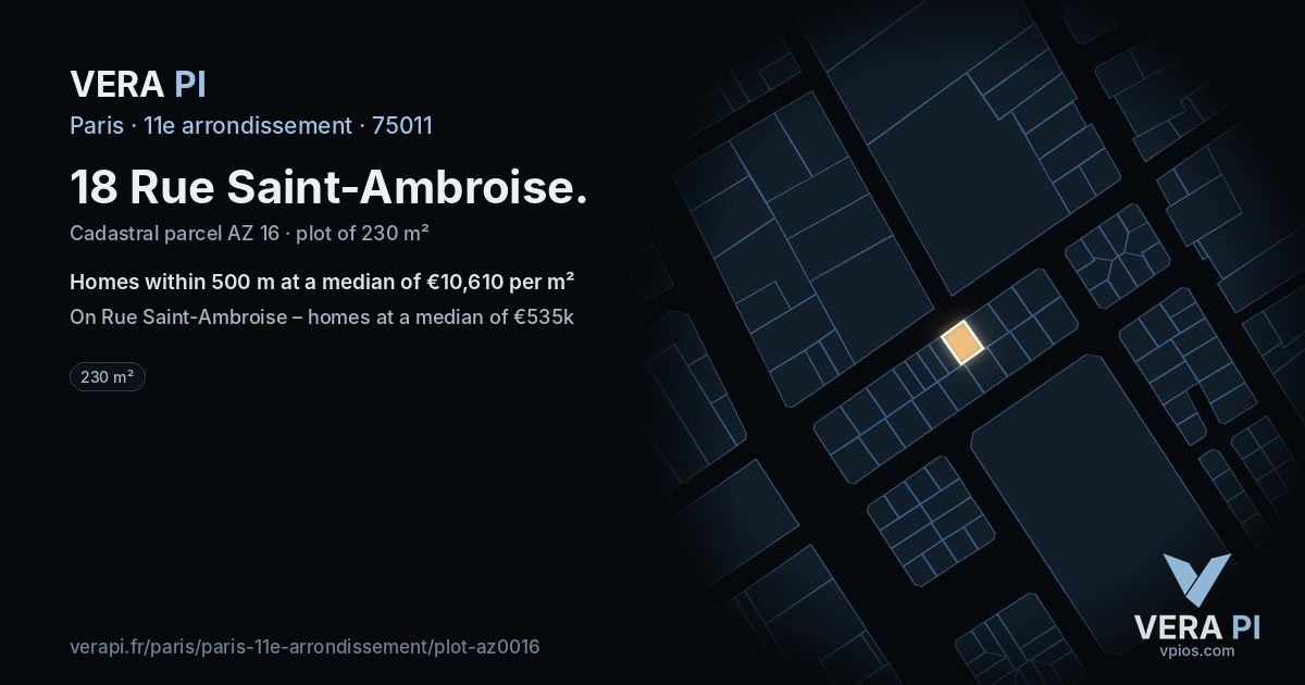 18 Rue Saint-Ambroise, 11e arrondissement at night – the plot lit, the parcels around coloured by the prices near them