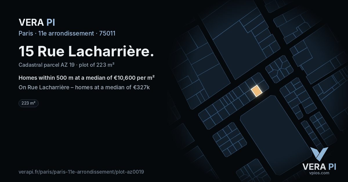 15 Rue Lacharrière, 11e arrondissement at night – the plot lit, the parcels around coloured by the prices near them