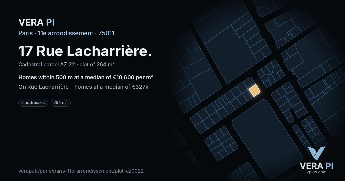 17 Rue Lacharrière, 11e arrondissement at night – the plot lit, the parcels around coloured by the prices near them