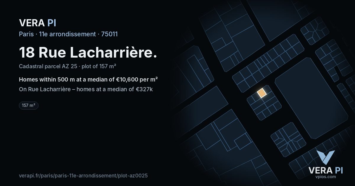 18 Rue Lacharrière, 11e arrondissement at night – the plot lit, the parcels around coloured by the prices near them