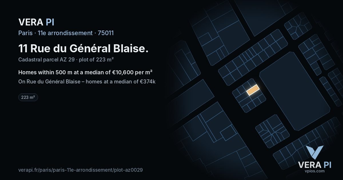 11 Rue du Général Blaise, 11e arrondissement at night – the plot lit, the parcels around coloured by the prices near them