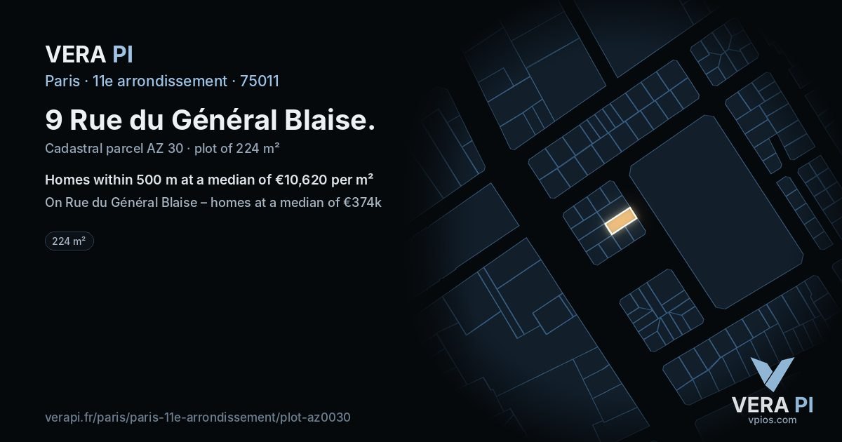 9 Rue du Général Blaise, 11e arrondissement at night – the plot lit, the parcels around coloured by the prices near them