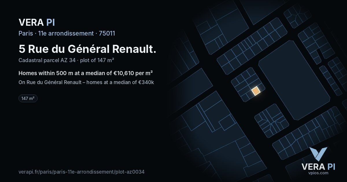 5 Rue du Général Renault, 11e arrondissement at night – the plot lit, the parcels around coloured by the prices near them