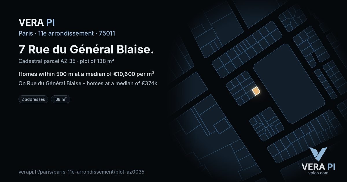 7 Rue du Général Blaise, 11e arrondissement at night – the plot lit, the parcels around coloured by the prices near them
