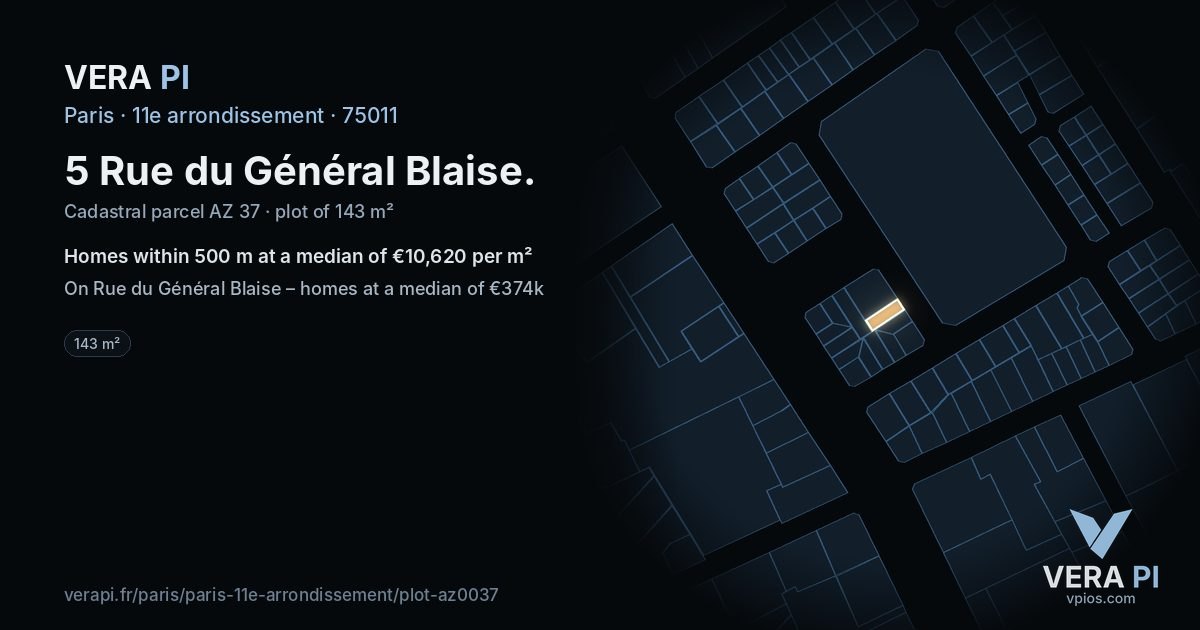 5 Rue du Général Blaise, 11e arrondissement at night – the plot lit, the parcels around coloured by the prices near them