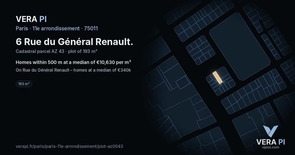 6 Rue du Général Renault, 11e arrondissement at night – the plot lit, the parcels around coloured by the prices near them