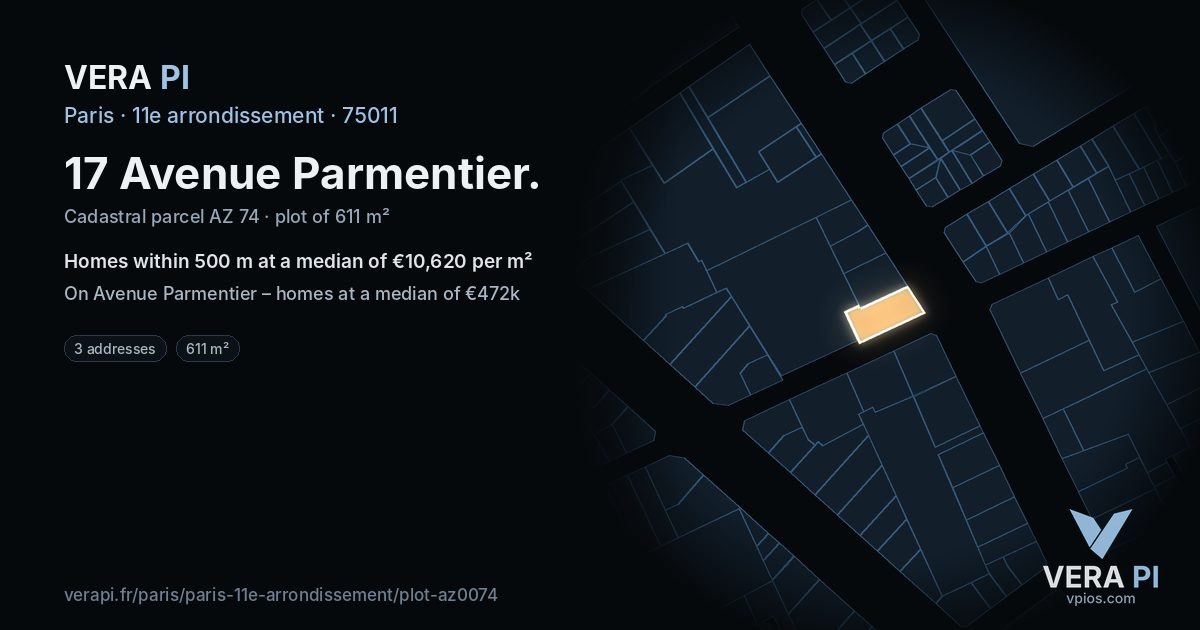 17 Avenue Parmentier, 11e arrondissement at night – the plot lit, the parcels around coloured by the prices near them