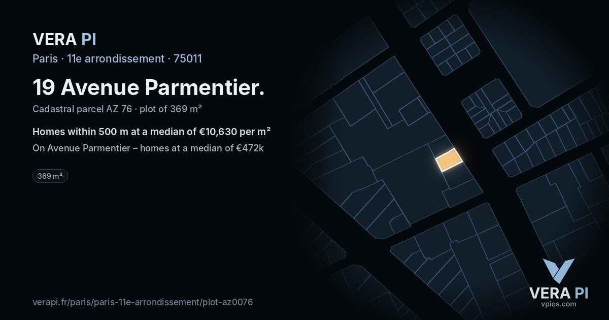 19 Avenue Parmentier, 11e arrondissement at night – the plot lit, the parcels around coloured by the prices near them