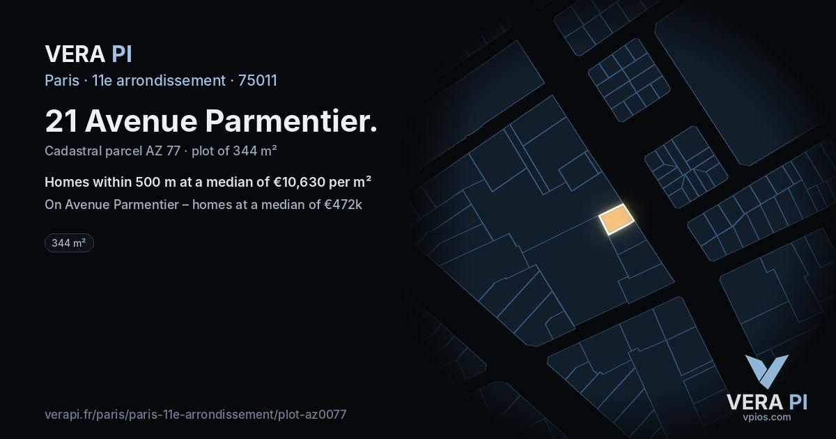 21 Avenue Parmentier, 11e arrondissement at night – the plot lit, the parcels around coloured by the prices near them