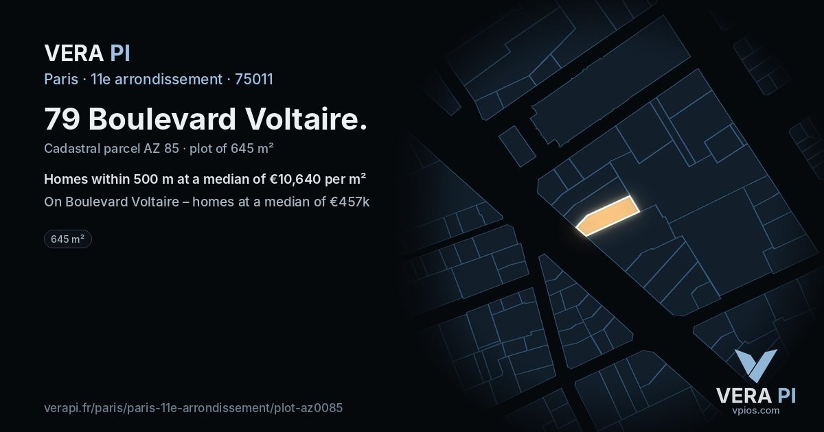 79 Boulevard Voltaire, 11e arrondissement at night – the plot lit, the parcels around coloured by the prices near them