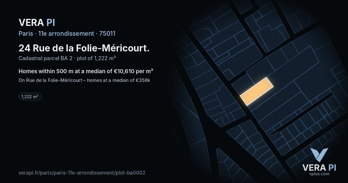 24 Rue de la Folie-Méricourt, 11e arrondissement at night – the plot lit, the parcels around coloured by the prices near them
