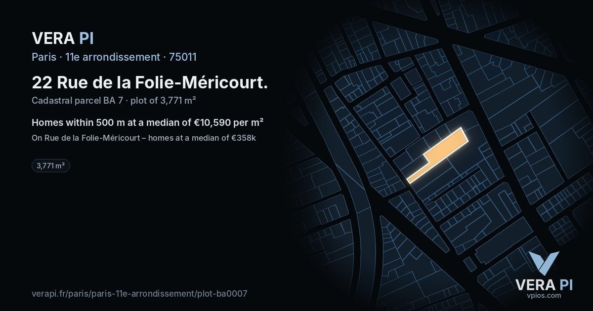 22 Rue de la Folie-Méricourt, 11e arrondissement at night – the plot lit, the parcels around coloured by the prices near them