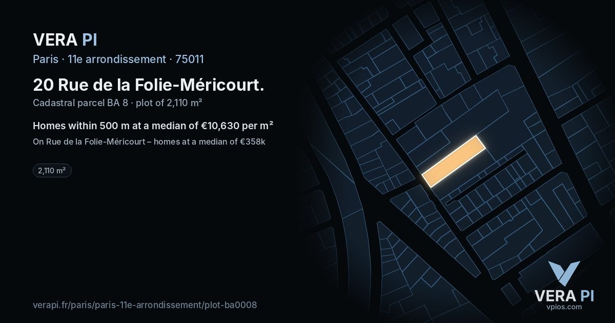 20 Rue de la Folie-Méricourt, 11e arrondissement at night – the plot lit, the parcels around coloured by the prices near them