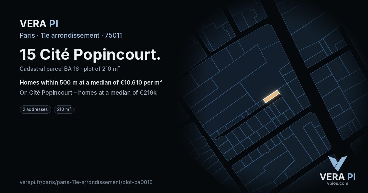 15 Cité Popincourt, 11e arrondissement at night – the plot lit, the parcels around coloured by the prices near them