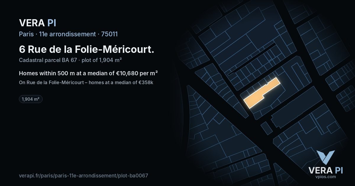 6 Rue de la Folie-Méricourt, 11e arrondissement at night – the plot lit, the parcels around coloured by the prices near them