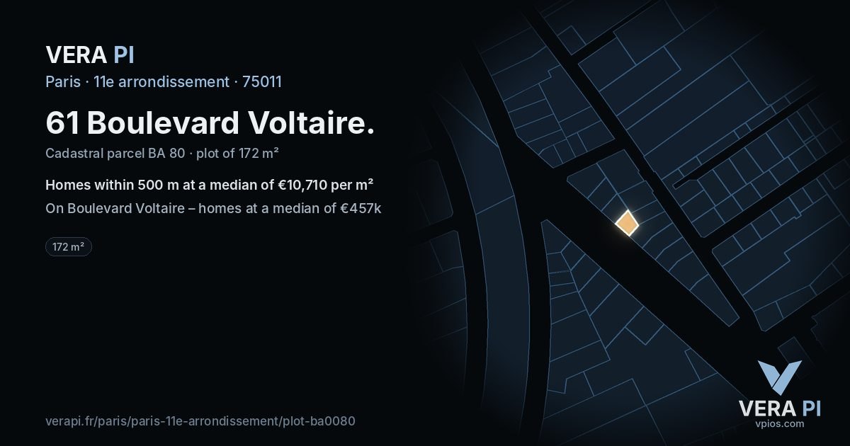 61 Boulevard Voltaire, 11e arrondissement at night – the plot lit, the parcels around coloured by the prices near them