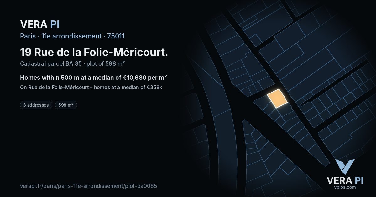 19 Rue de la Folie-Méricourt, 11e arrondissement at night – the plot lit, the parcels around coloured by the prices near them