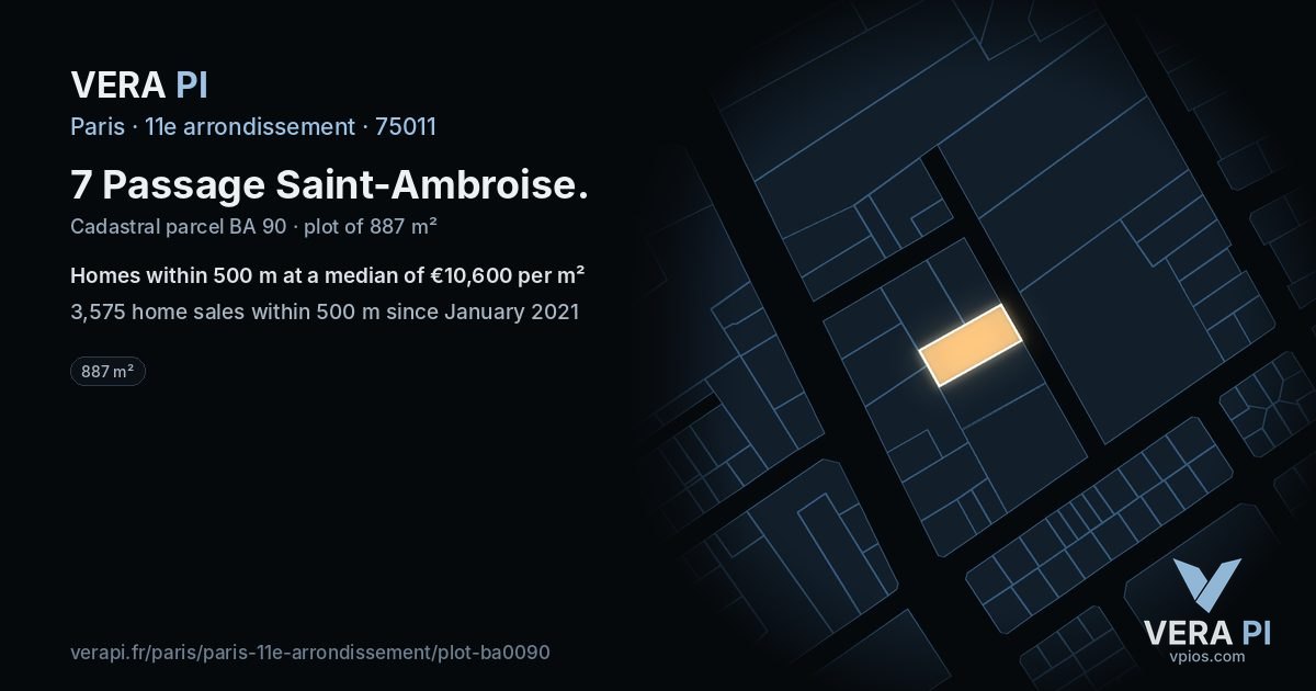 7 Passage Saint-Ambroise, 11e arrondissement at night – the plot lit, the parcels around coloured by the prices near them