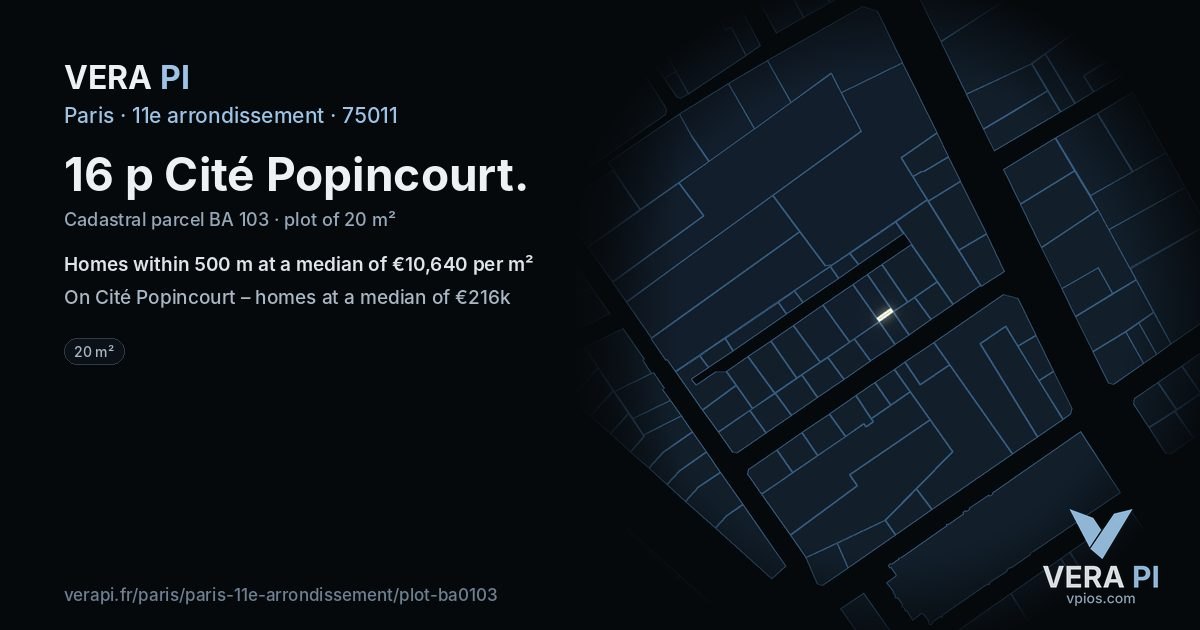 16 p Cité Popincourt, 11e arrondissement at night – the plot lit, the parcels around coloured by the prices near them
