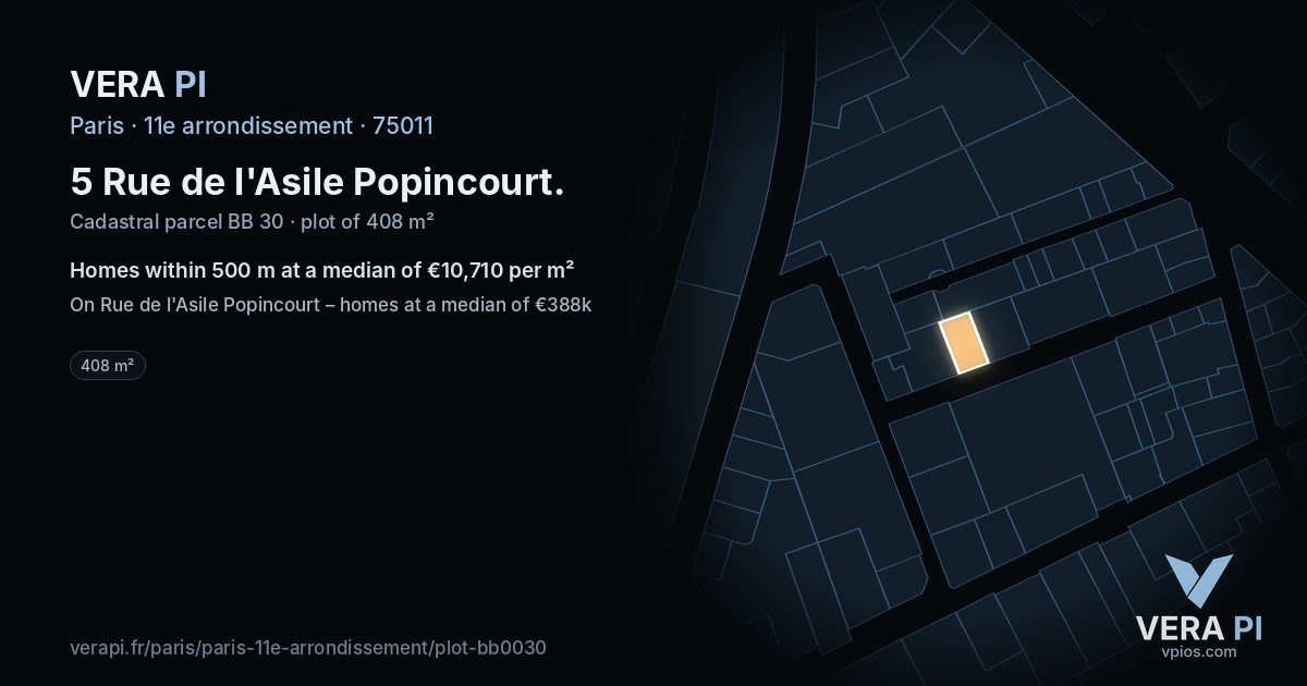 5 Rue de l'Asile Popincourt, 11e arrondissement at night – the plot lit, the parcels around coloured by the prices near them