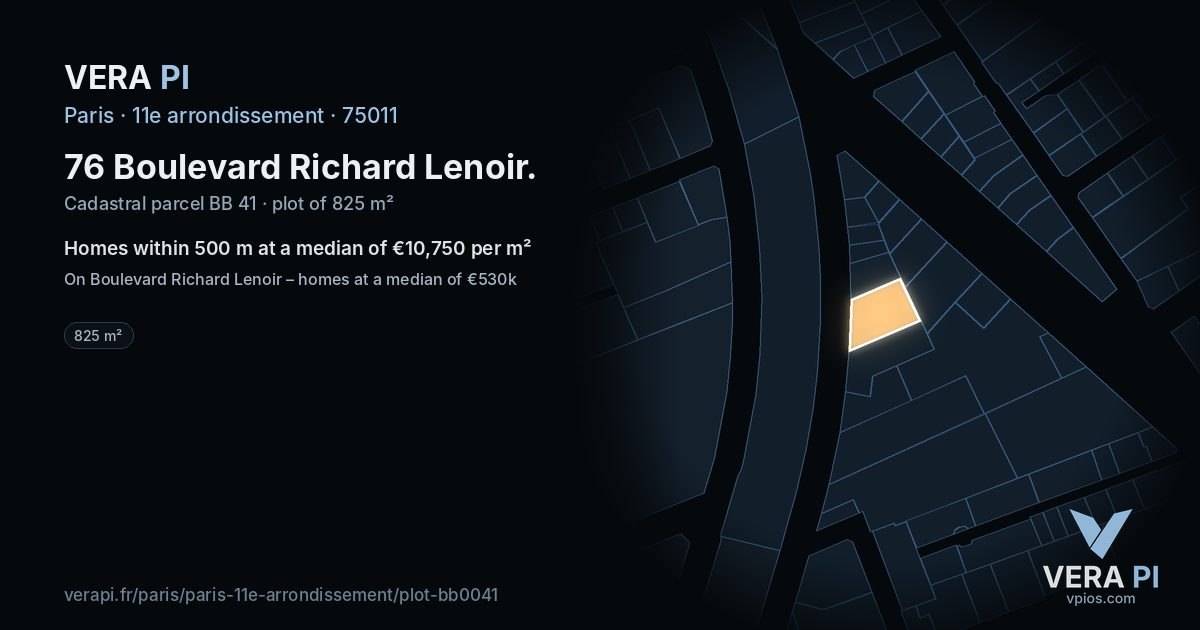 76 Boulevard Richard Lenoir, 11e arrondissement at night – the plot lit, the parcels around coloured by the prices near them