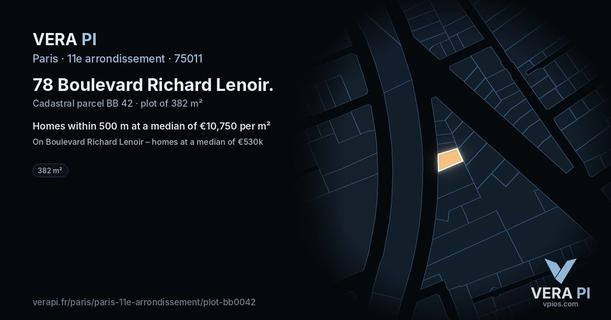 78 Boulevard Richard Lenoir, 11e arrondissement at night – the plot lit, the parcels around coloured by the prices near them