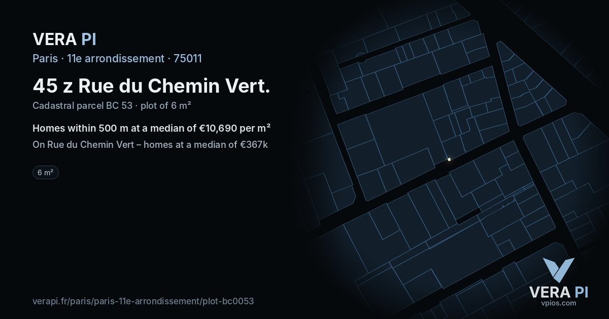 45 z Rue du Chemin Vert, 11e arrondissement at night – the plot lit, the parcels around coloured by the prices near them