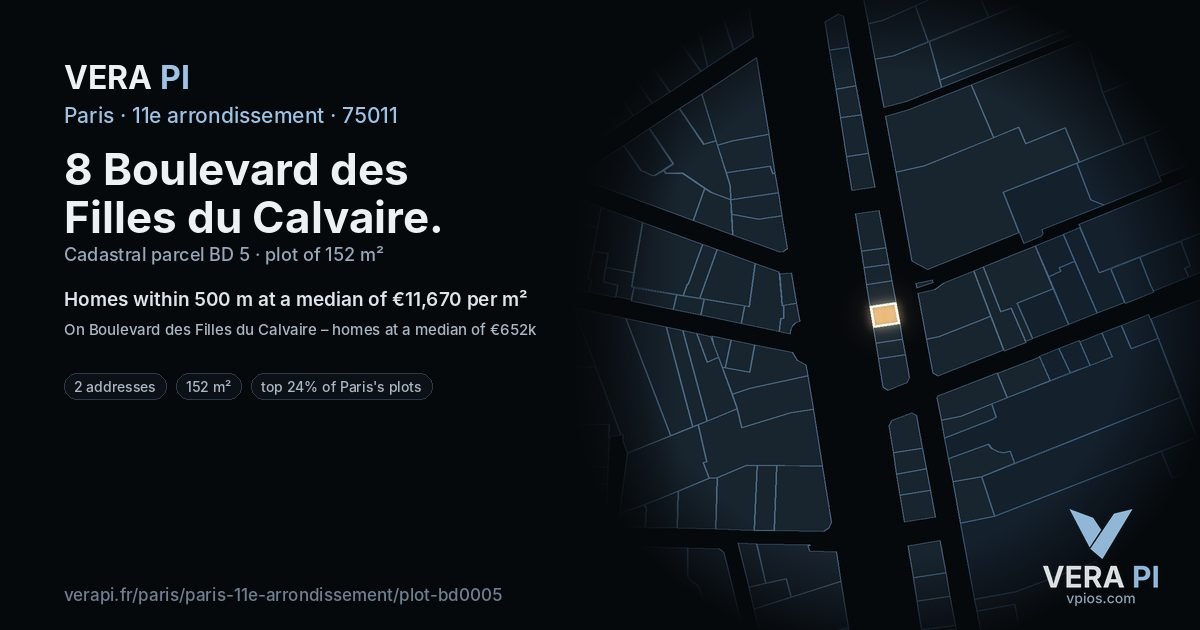 8 Boulevard des Filles du Calvaire, 11e arrondissement at night – the plot lit, the parcels around coloured by the prices near them