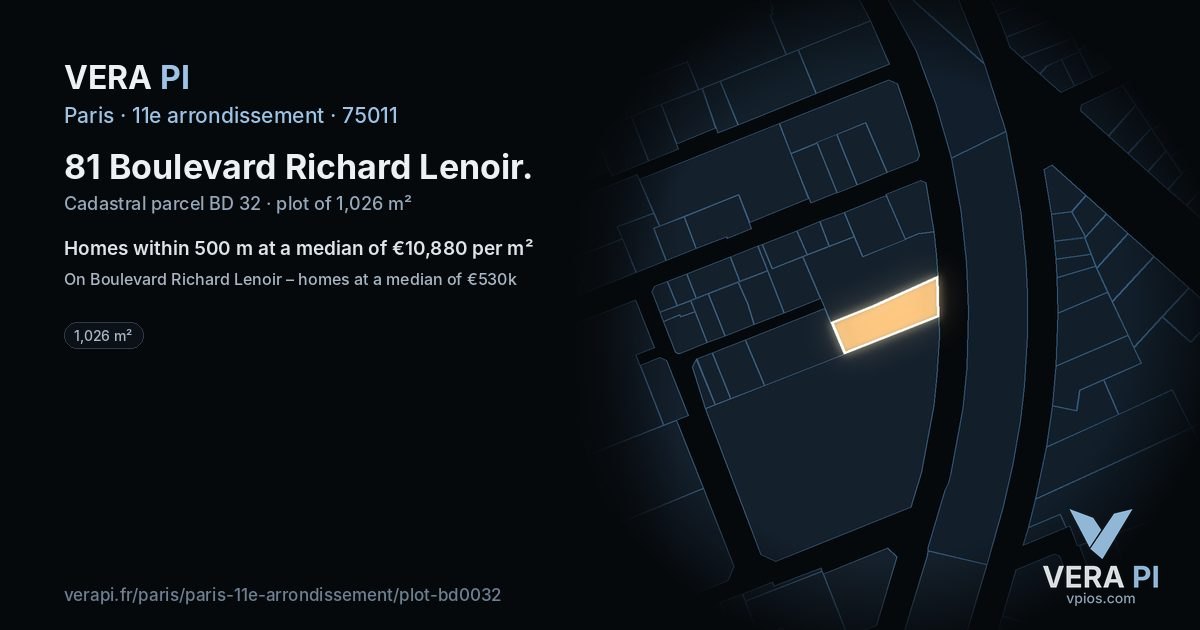 81 Boulevard Richard Lenoir, 11e arrondissement at night – the plot lit, the parcels around coloured by the prices near them