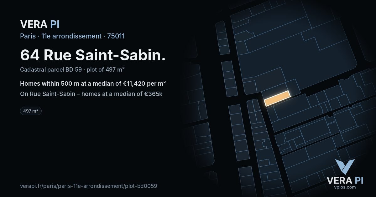64 Rue Saint-Sabin, 11e arrondissement at night – the plot lit, the parcels around coloured by the prices near them
