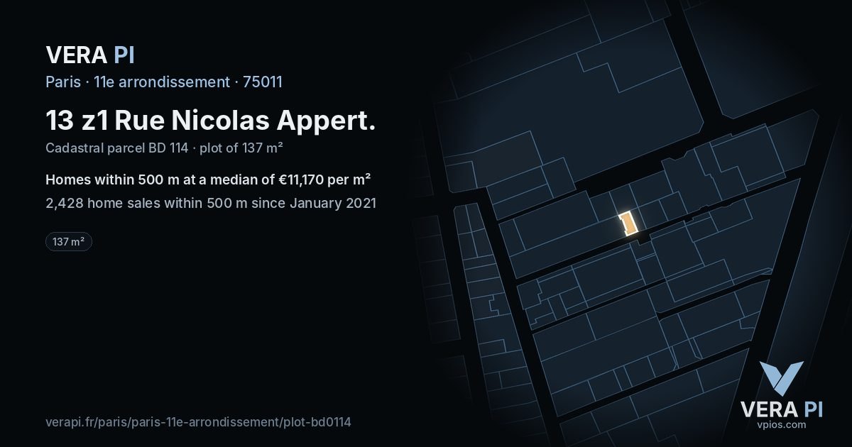 13 z1 Rue Nicolas Appert, 11e arrondissement at night – the plot lit, the parcels around coloured by the prices near them