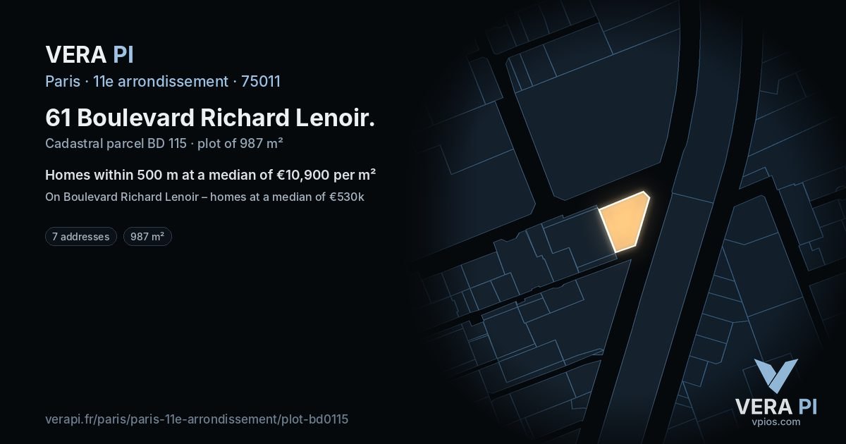 61 Boulevard Richard Lenoir, 11e arrondissement at night – the plot lit, the parcels around coloured by the prices near them