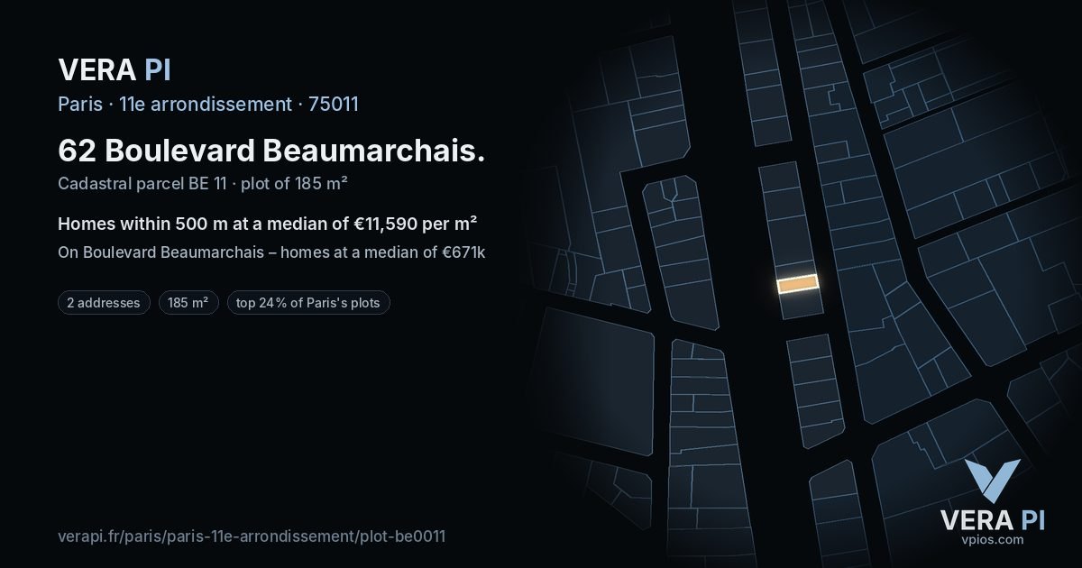 62 Boulevard Beaumarchais, 11e arrondissement at night – the plot lit, the parcels around coloured by the prices near them