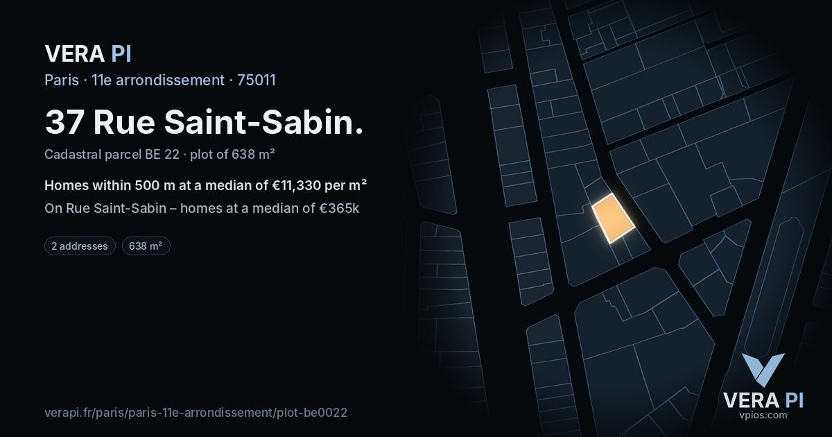 37 Rue Saint-Sabin, 11e arrondissement at night – the plot lit, the parcels around coloured by the prices near them