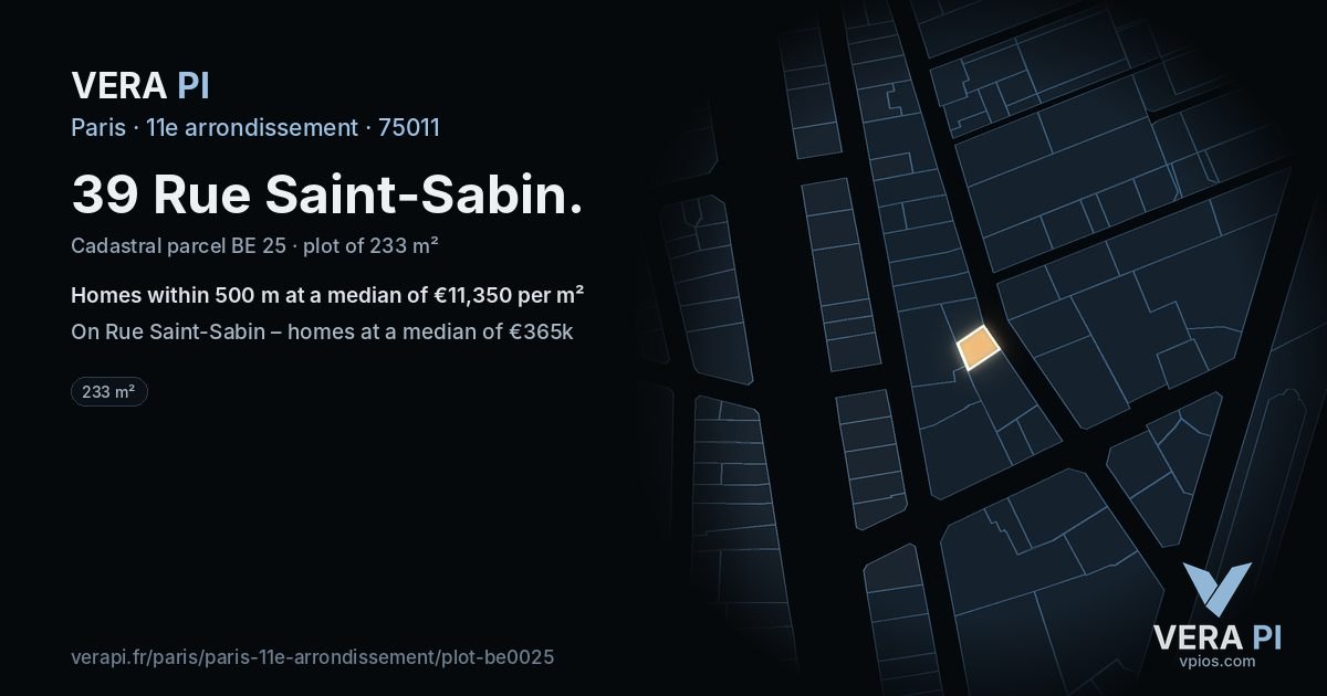 39 Rue Saint-Sabin, 11e arrondissement at night – the plot lit, the parcels around coloured by the prices near them