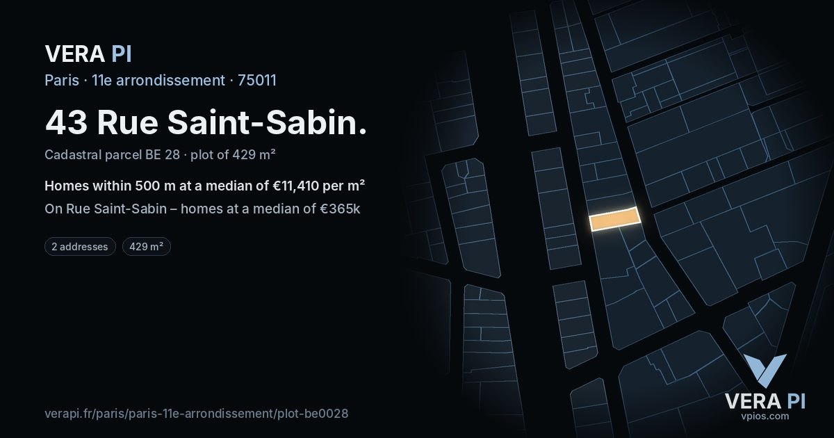 43 Rue Saint-Sabin, 11e arrondissement at night – the plot lit, the parcels around coloured by the prices near them