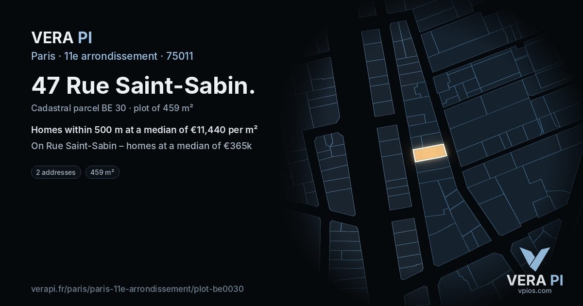 47 Rue Saint-Sabin, 11e arrondissement at night – the plot lit, the parcels around coloured by the prices near them