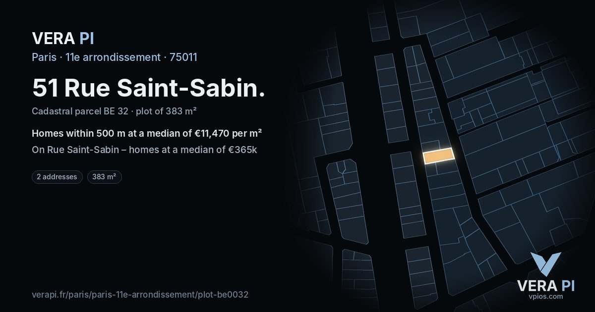 51 Rue Saint-Sabin, 11e arrondissement at night – the plot lit, the parcels around coloured by the prices near them
