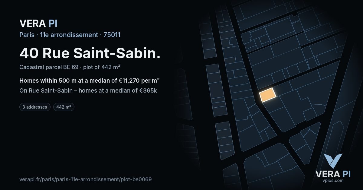 40 Rue Saint-Sabin, 11e arrondissement at night – the plot lit, the parcels around coloured by the prices near them