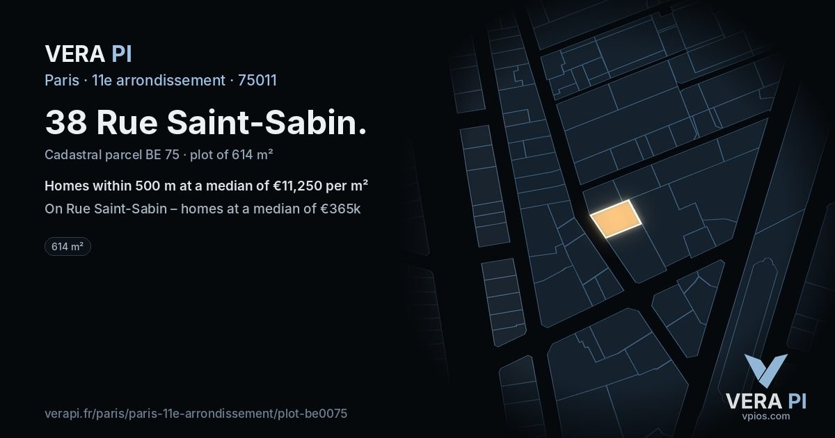 38 Rue Saint-Sabin, 11e arrondissement at night – the plot lit, the parcels around coloured by the prices near them