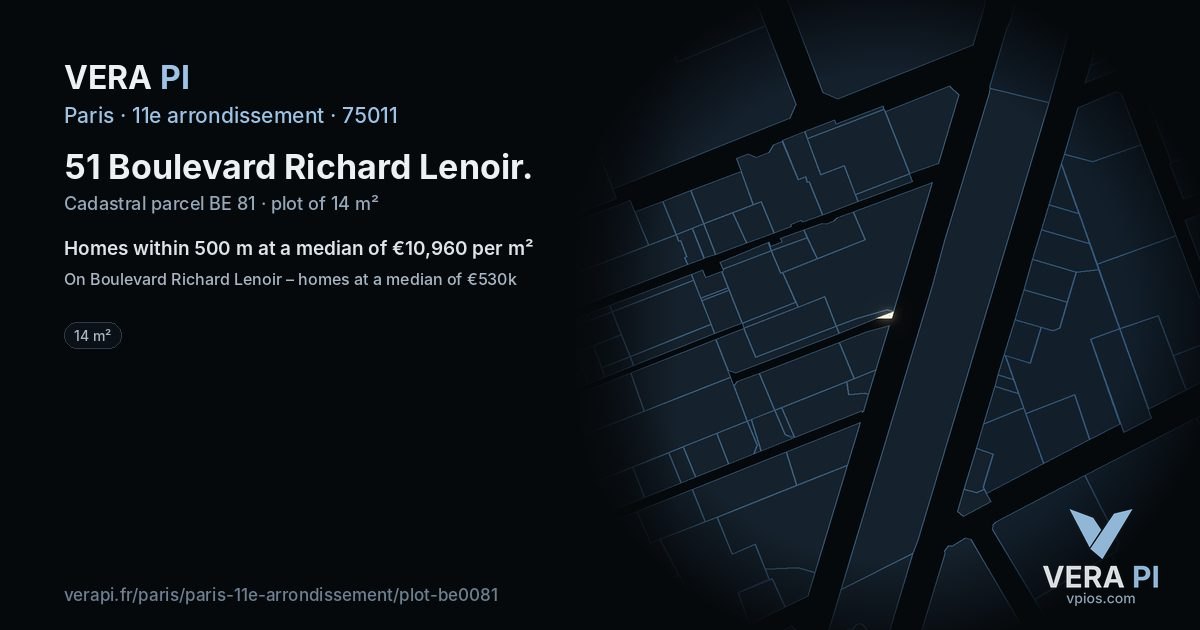 51 Boulevard Richard Lenoir, 11e arrondissement at night – the plot lit, the parcels around coloured by the prices near them