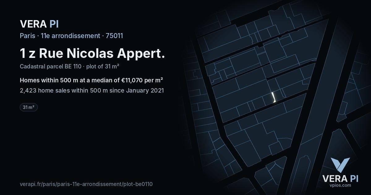 1 z Rue Nicolas Appert, 11e arrondissement at night – the plot lit, the parcels around coloured by the prices near them